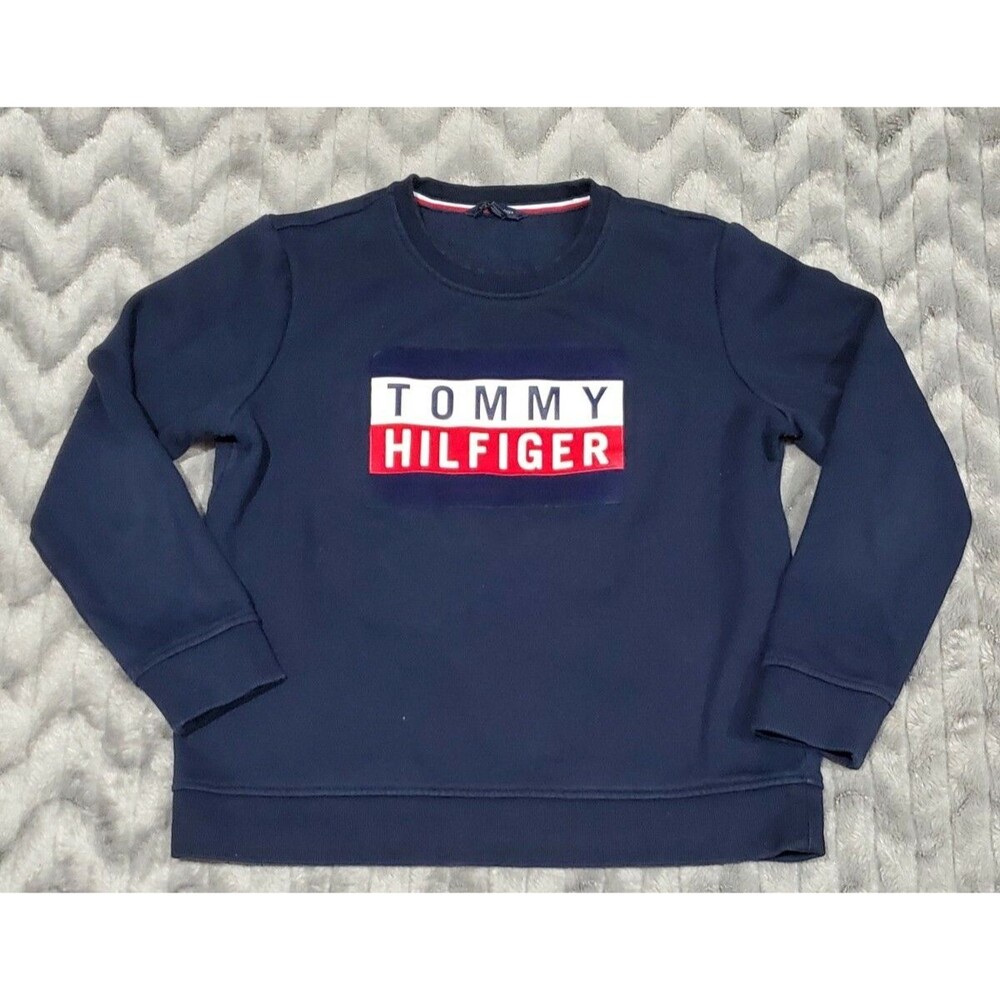 Tommy Hilfiger Vintage Womens L Blue Spell Out Cropped Sweatshirt